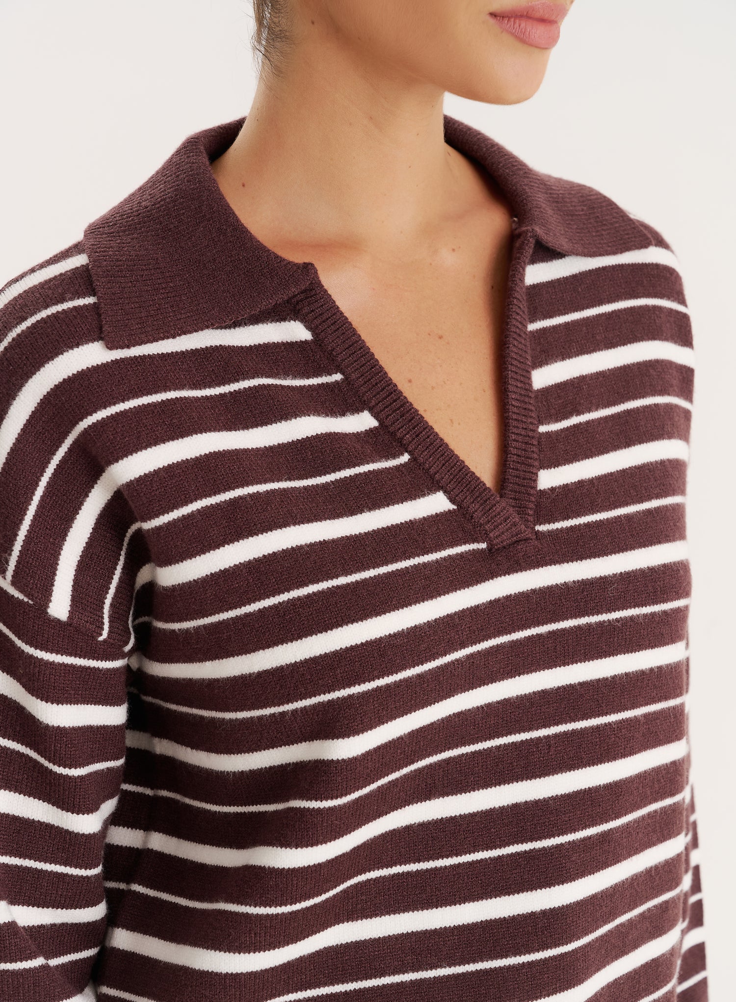 Brown And White Stripe Knitted Rugby Top